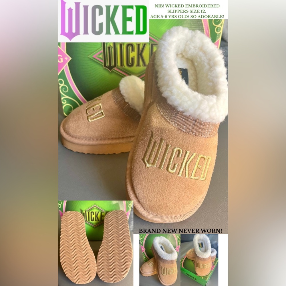 NIB! WICKED TAN COZY TAN EMBROIDERED SLIPPERS! CUTE BOX!